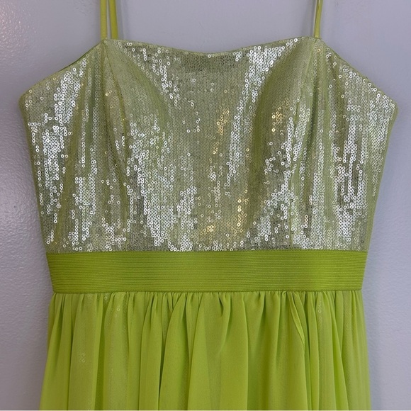 Cache Bright Green Sequin Chiffon Strapless High-Low Maxi/Mini Dress Size 4 Lime - Picture 4 of 16